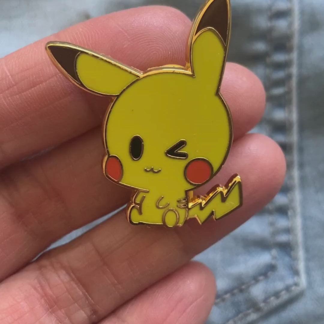 Pokemon Pikachu enamel pin with gold plating video